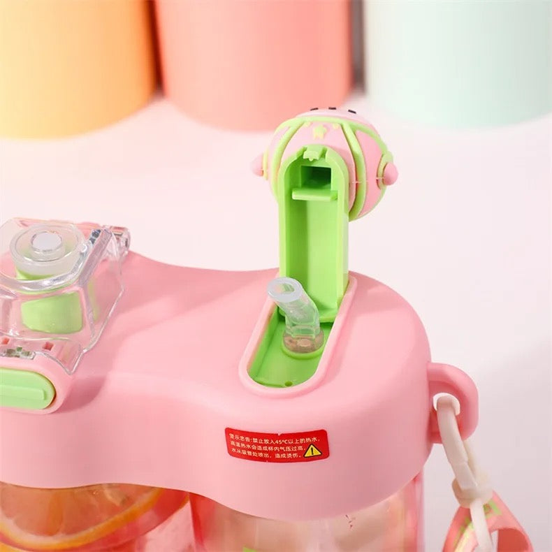 Seaygift portable école mignon dessin animé enfants double boisson bouteille d'eau en plastique enfants été deux compartiments bouteille tasse