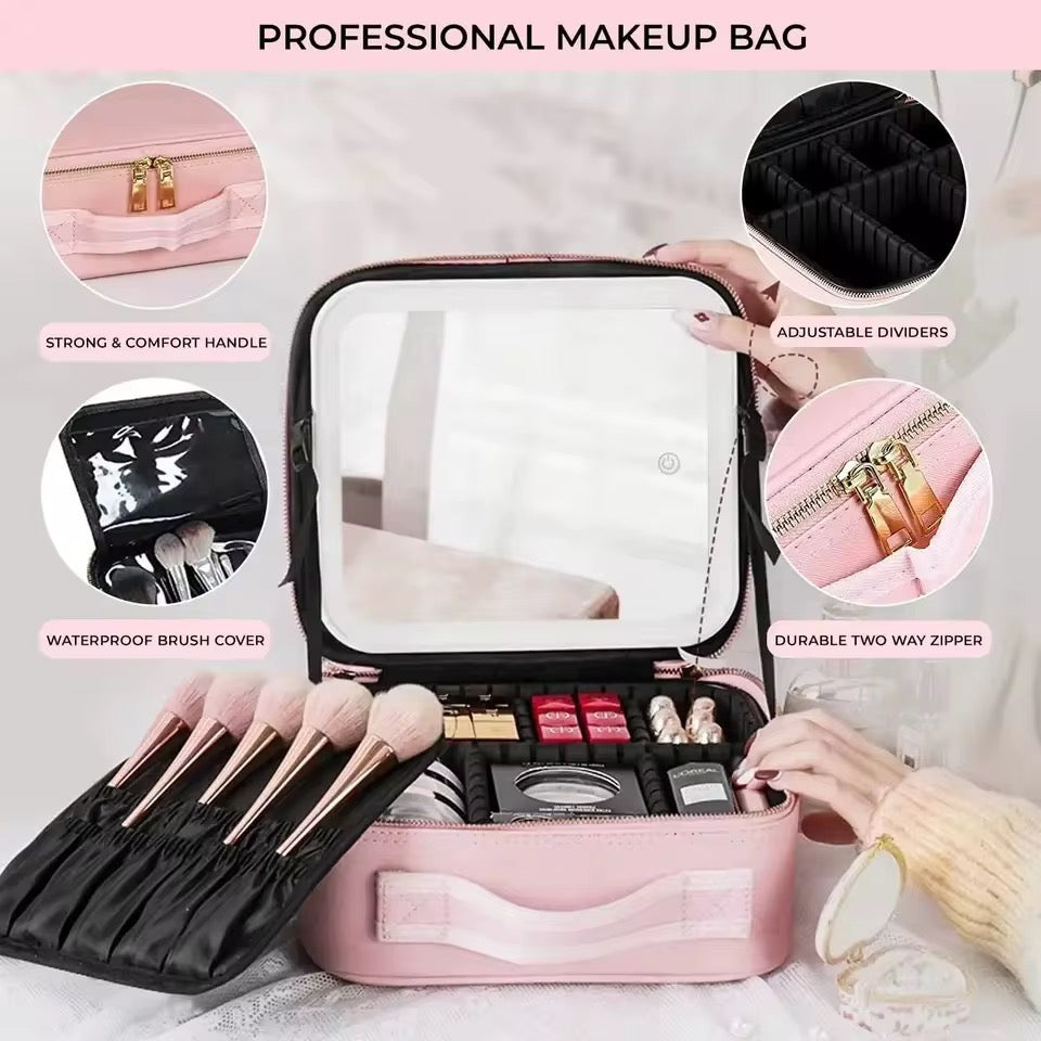 Trousse à cosmétiques LED intelligente avec miroir pour femmes,
