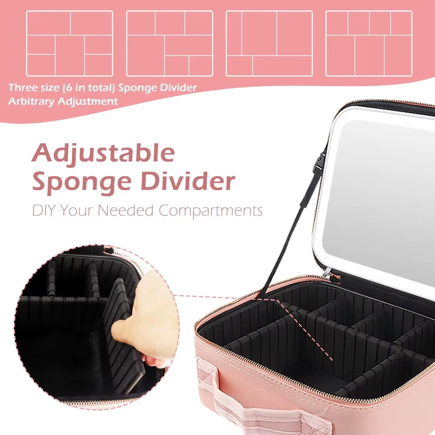 Trousse à cosmétiques LED intelligente avec miroir pour femmes,