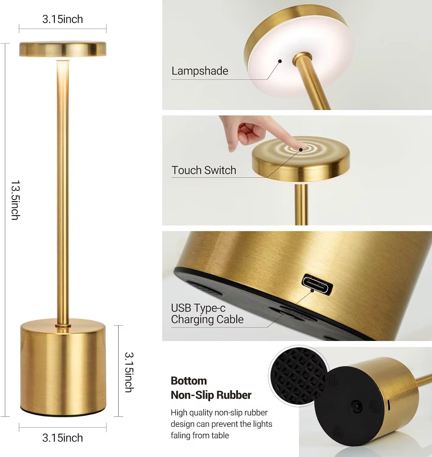 Classic Table Lamp USB Rechargeable Night Light Stepless Dimming Touch Desk Lamp 3 Colors Bedside Lamp Hotel Bar Decoration