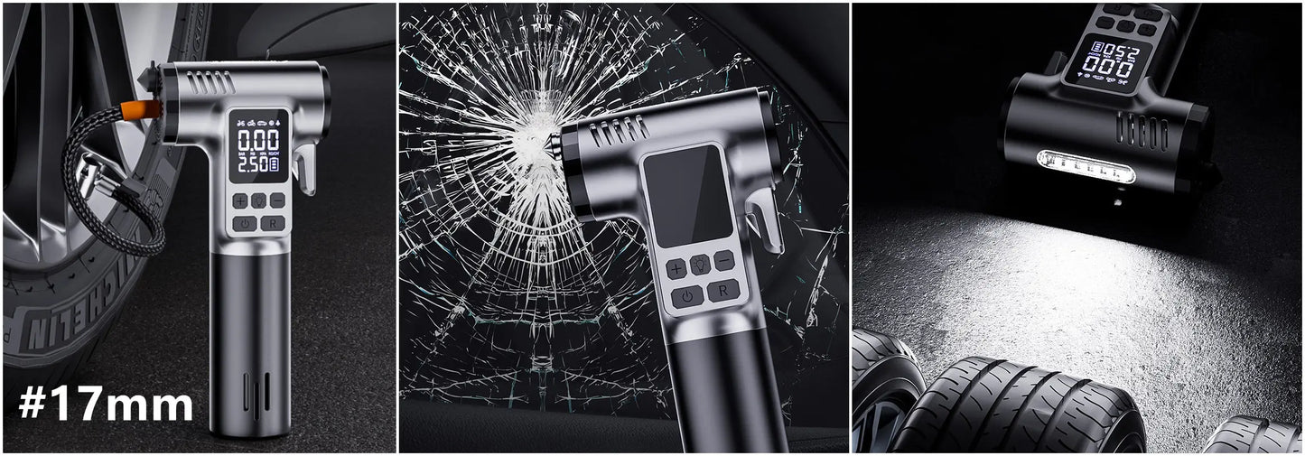 Gonfleur Électrique Sans Fil 150 PSI – Pompe à Air Portable 4000mAh pour Voiture & Moto