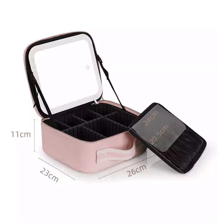 Trousse à cosmétiques LED intelligente avec miroir pour femmes,