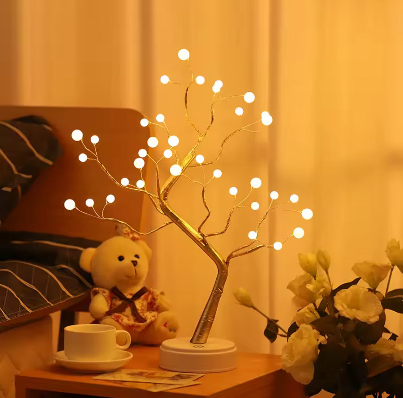 Lampe LED en forme d'arbre à perles, veilleuse de bureau,