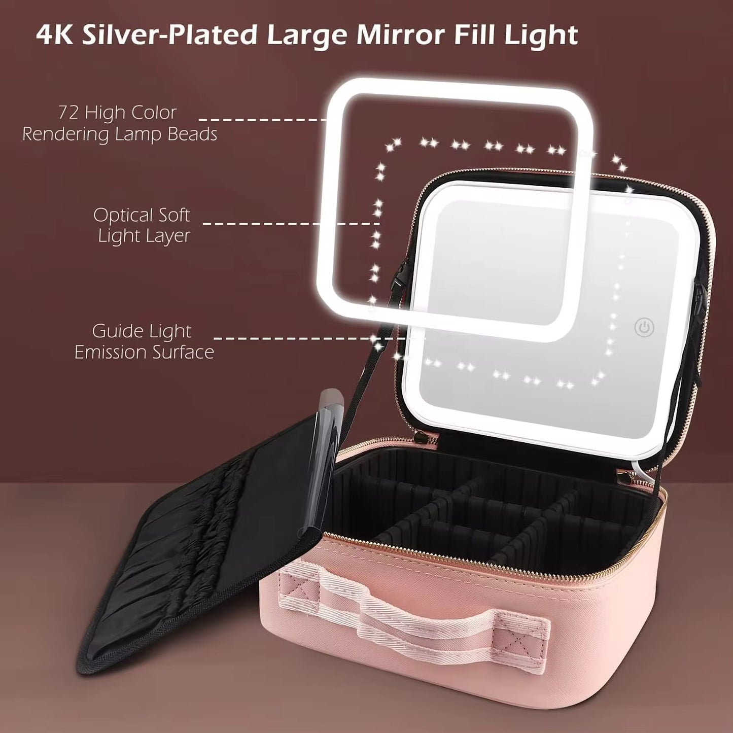 Trousse à cosmétiques LED intelligente avec miroir pour femmes,
