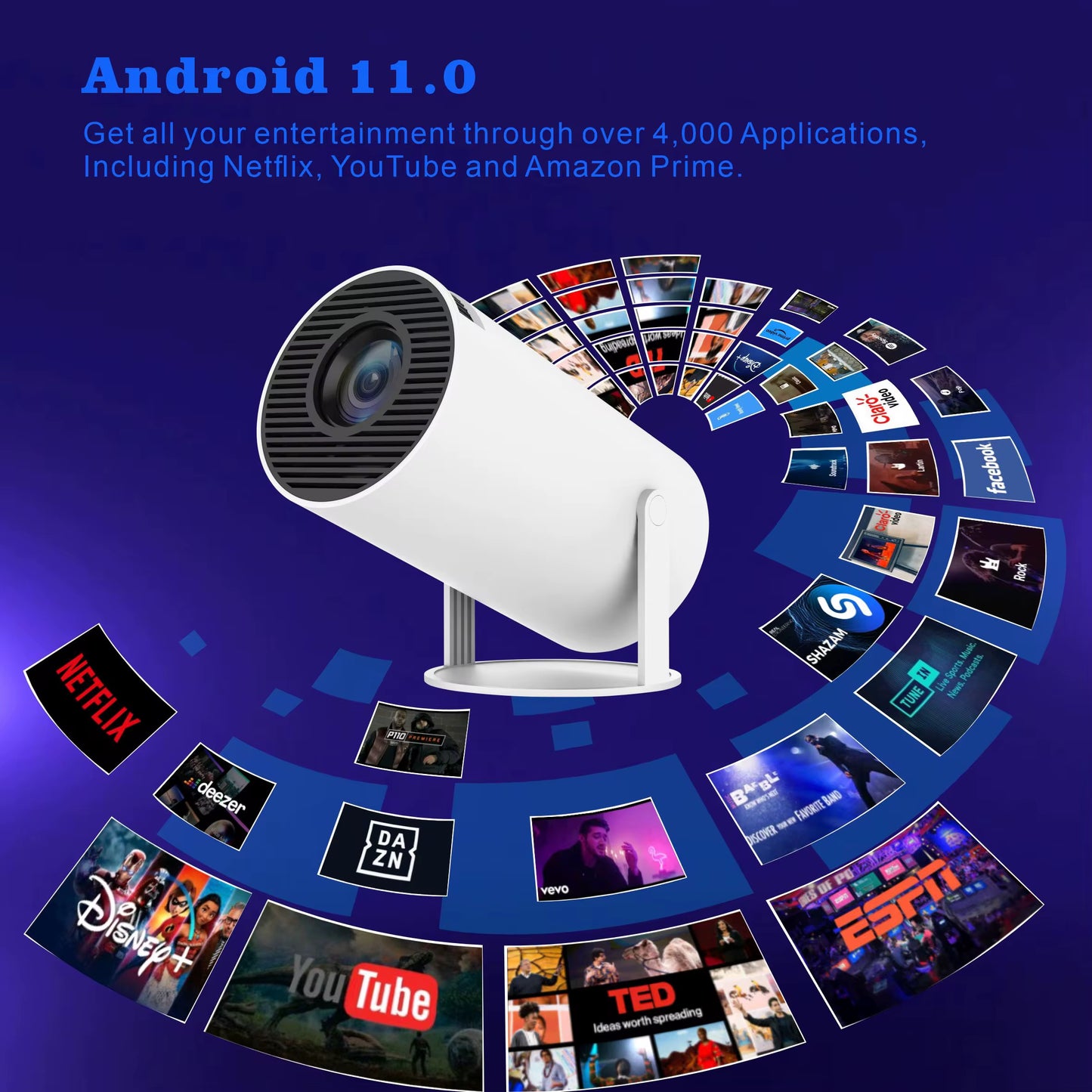 Projecteur Portable Intelligent HY300 – Android 11 | Mini Vidéo Projector 4K HD Home Cinéma