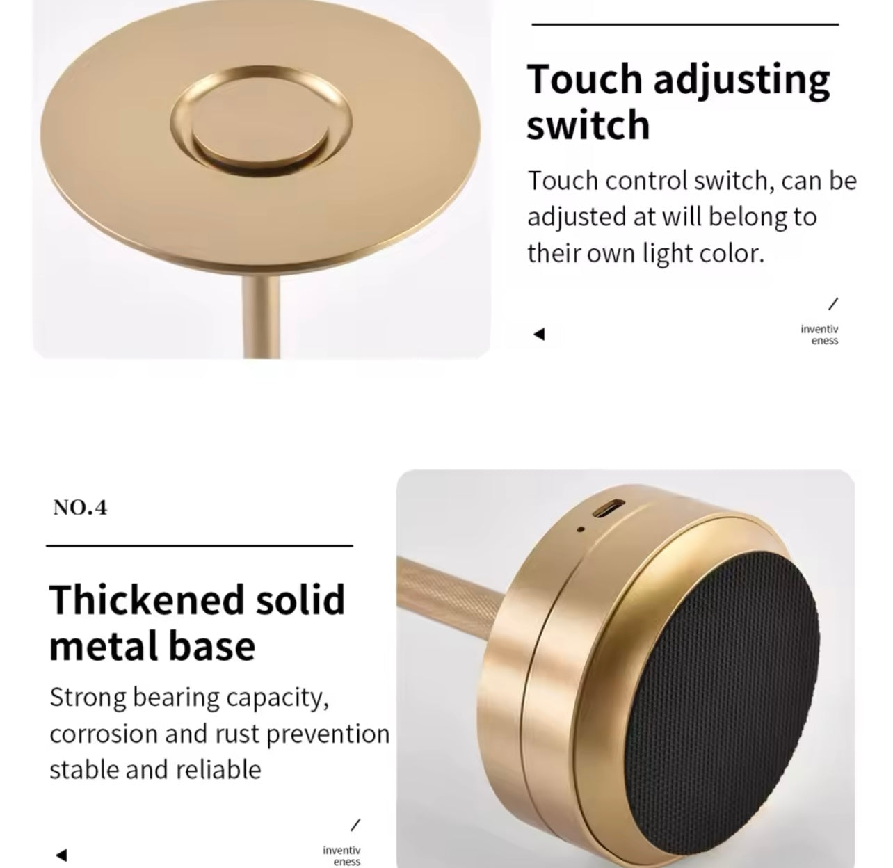 Lampe de nuit LED décorative simple en alliage d’aluminium, à intensité réglable en continu, ambiance rétro, portable, rechargeable, avec commande tactile.