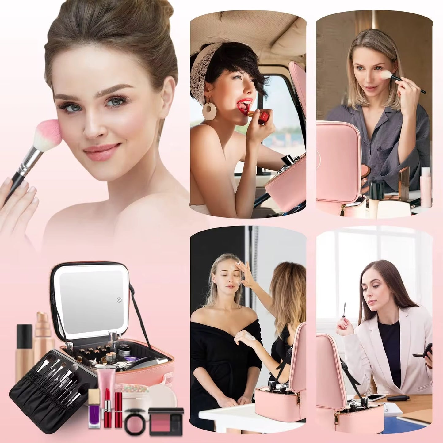 Trousse à cosmétiques LED intelligente avec miroir pour femmes,