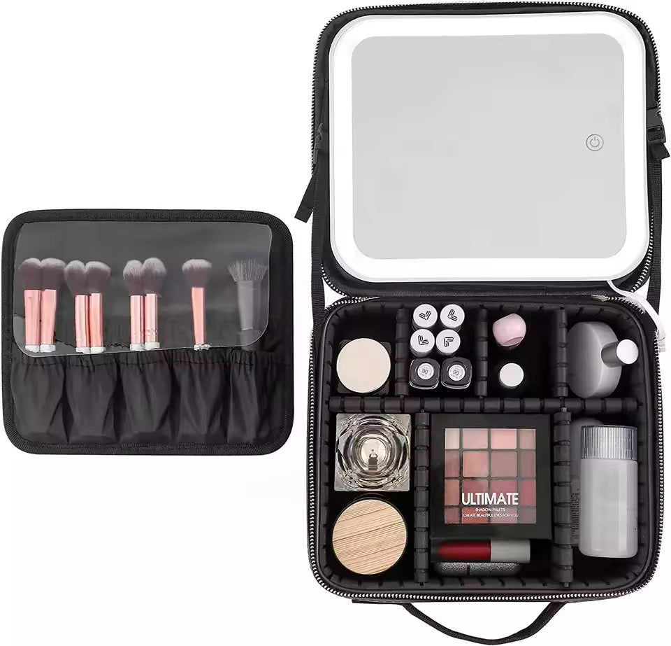 Trousse à cosmétiques LED intelligente avec miroir pour femmes,