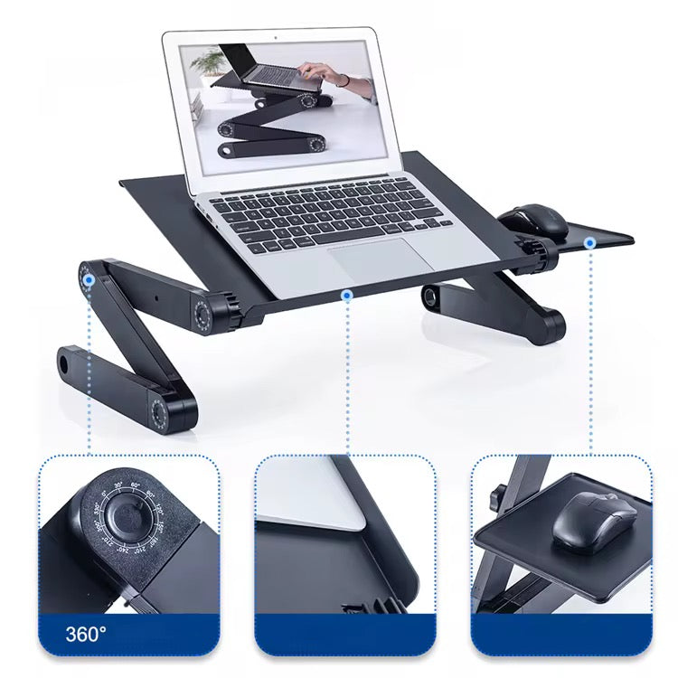 Support d’ordinateur portable réglable en aluminium avec ventilation et plateau souris