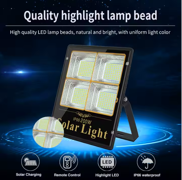 Lampe Solaire LED avec Télécommande – 100W 200W 300W – Étanche IP67 pour Extérieur, Éclairage de Rue, Jardin, Terrasse, Cour