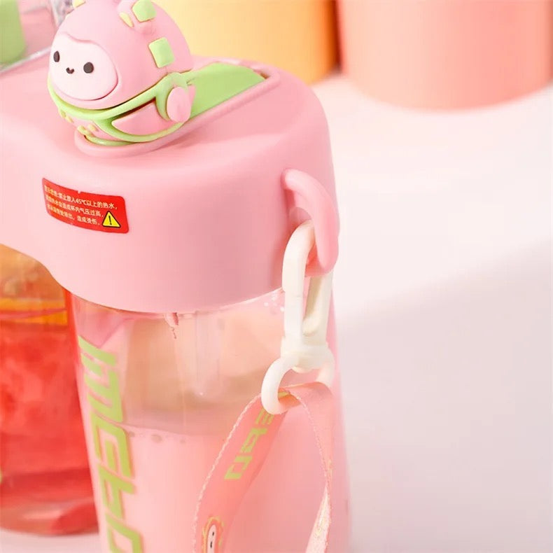 Seaygift portable école mignon dessin animé enfants double boisson bouteille d'eau en plastique enfants été deux compartiments bouteille tasse