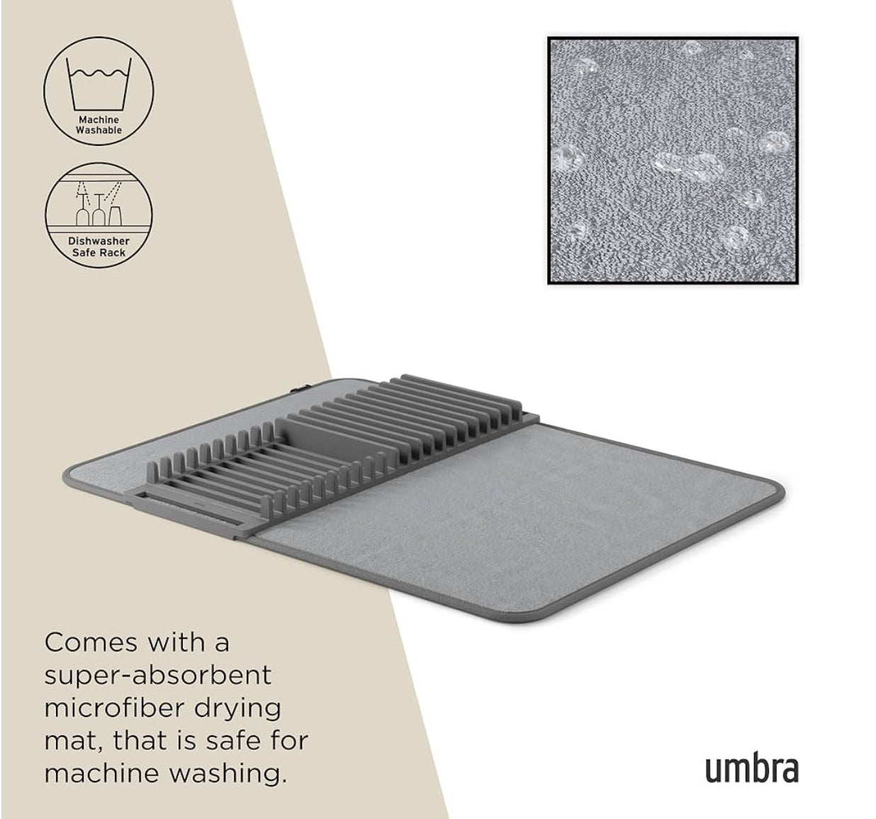 Tapis Égouttoir de Vaisselle 4 en 1 – Pliable, Antidérapant avec Porte-Couverts