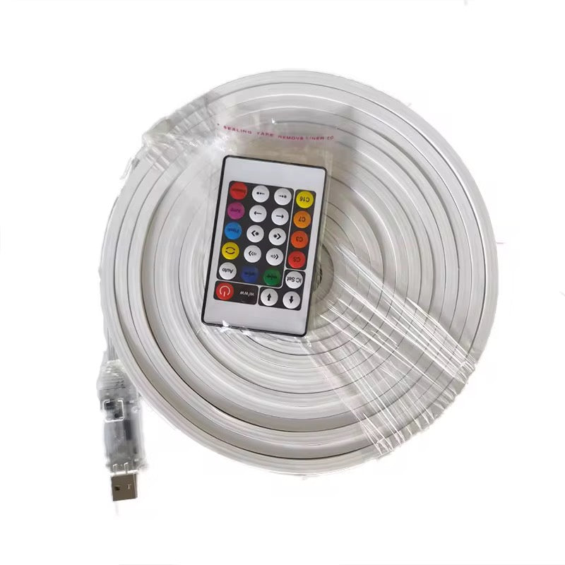 Bande lumineuse LED néon RGB avec Bluetooth et application, adhésive, résistante à l'eau, multicolore, fonctionnant en 5V, compatible avec la musique et flexible.