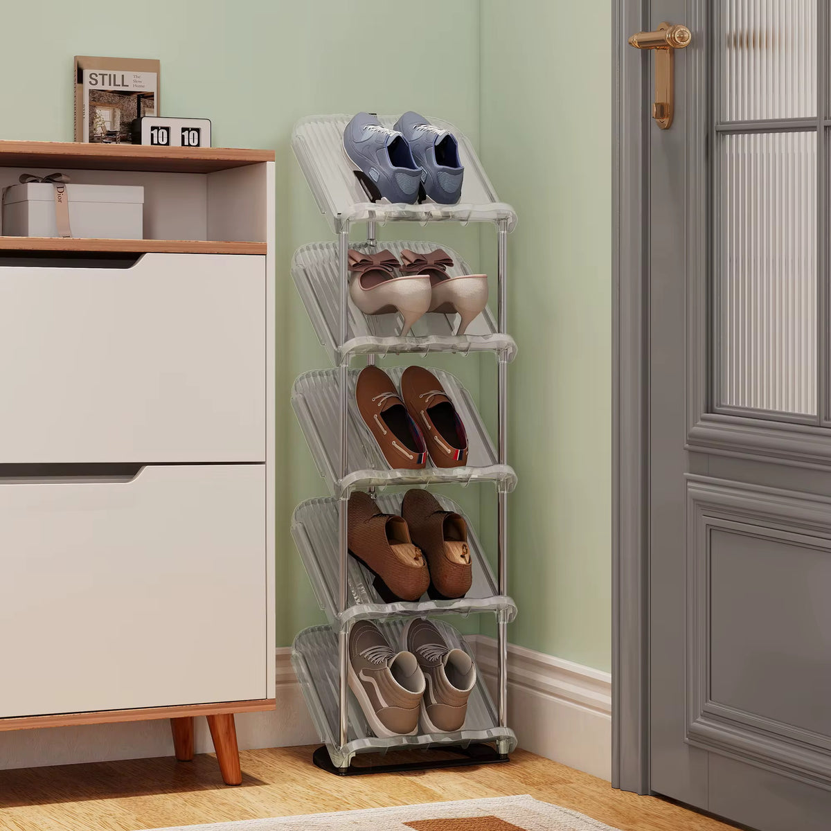 Étagère à Chaussures Multiniveaux en Acier Inoxydable