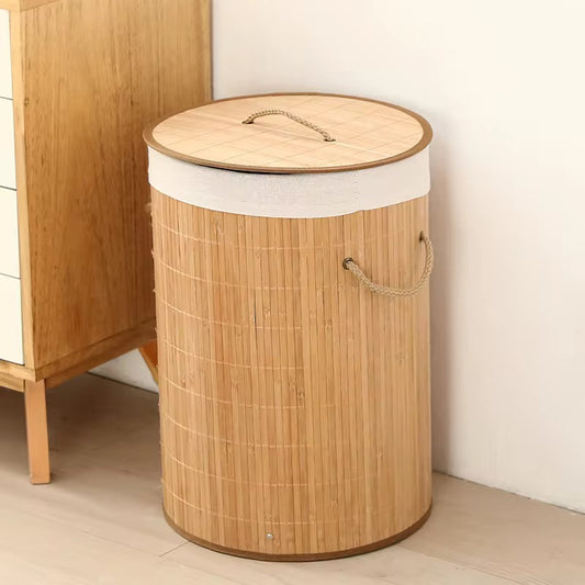 panier à linge pliable en bambou avec une grande capacité, idéal pour ranger le linge sale ou d’autres objets ménagers.