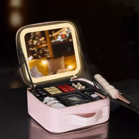 Trousse à cosmétiques LED intelligente avec miroir pour femmes,