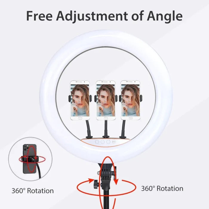 Ring Light Avec Trois Support Téléphones 3 Couleurs Et 10 Modes