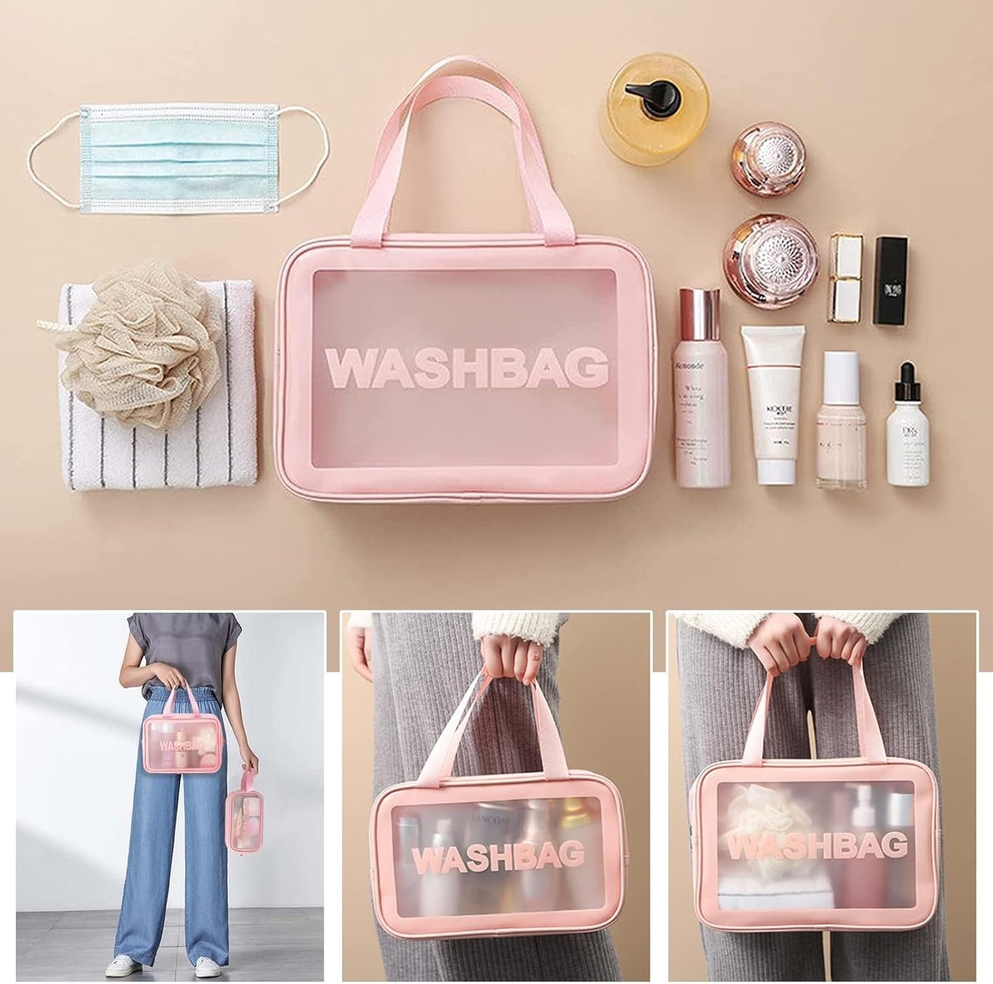 Trousse de toilette de voyage pour femmes et hommes – Ensemble de trousse de maquillage translucide, imperméable, portable et mignonne