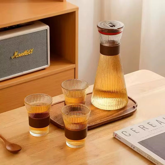Pichet à eau en 4 verre froid, Pot à eau Transparent résistant à la chaleur avec couvercle, bouilloire à eau pour réfrigérateur de grande capacité