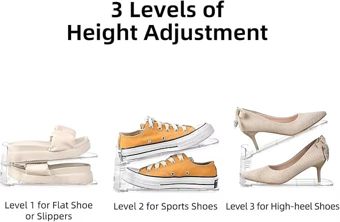Lot de 4 Range-Chaussures Réglables à 2 Niveaux