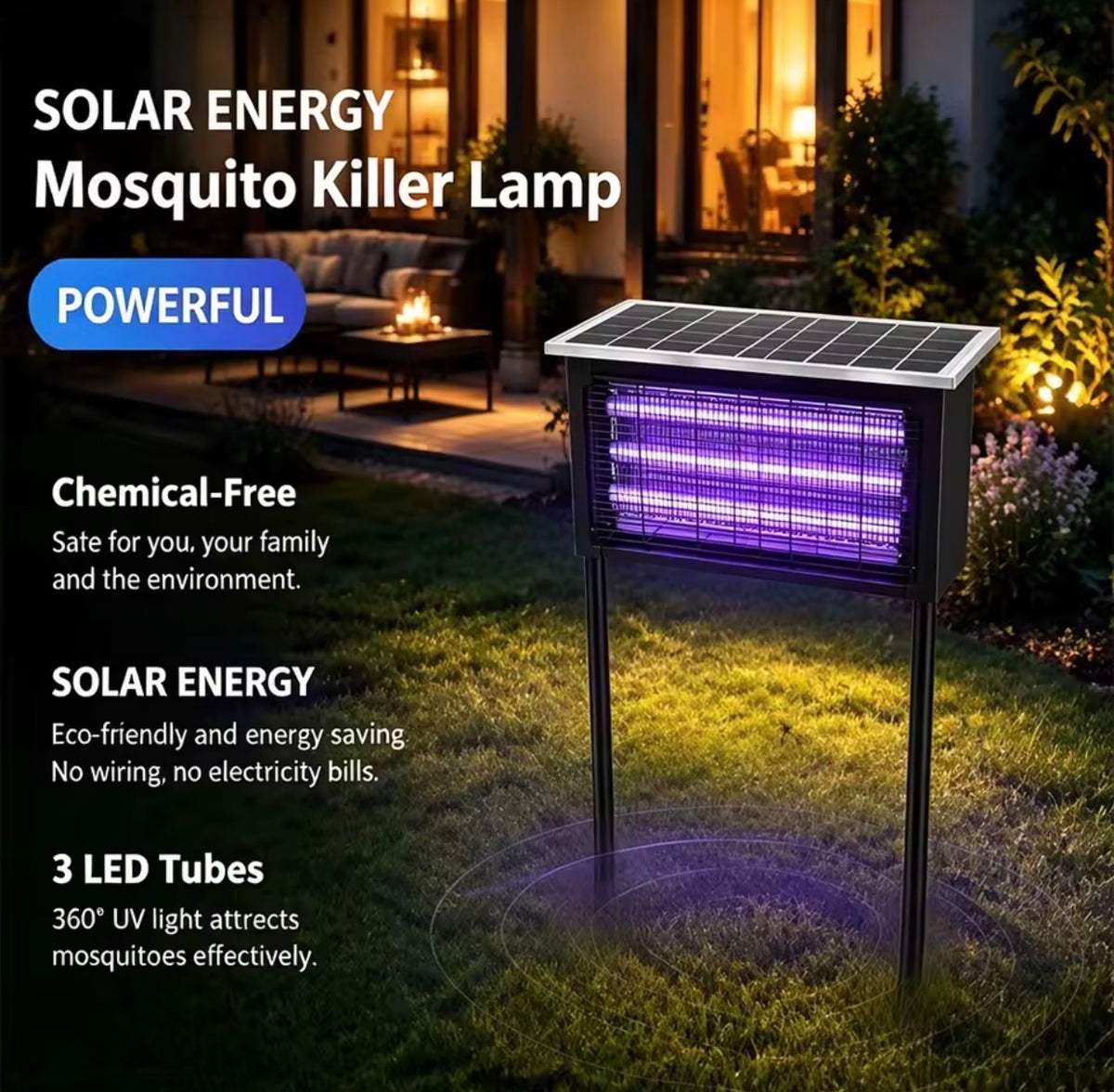 🦟 Lampe Anti-Moustiques Solaire 40W – Tueur d’Insectes Extérieur