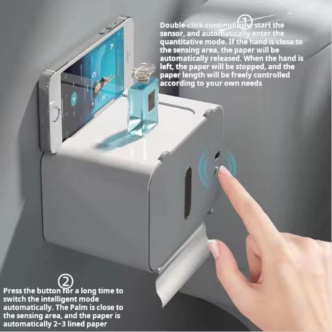 Porte-papier toilette automatique avec étagère – Distributeur mural pour salle de bain