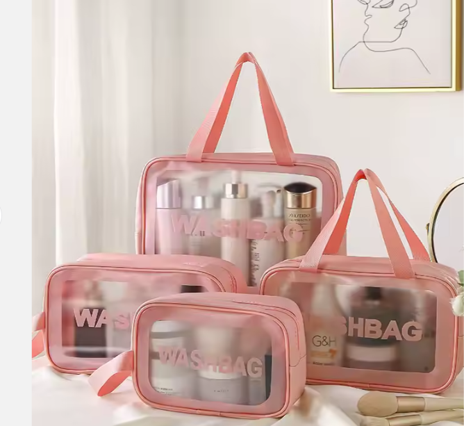 Trousse de toilette de voyage pour femmes et hommes – Ensemble de trousse de maquillage translucide, imperméable, portable et mignonne
