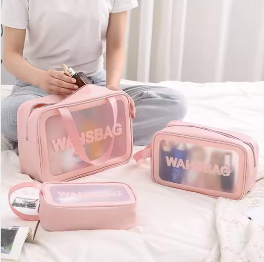 Trousse de toilette de voyage pour femmes et hommes – Ensemble de trousse de maquillage translucide, imperméable, portable et mignonne