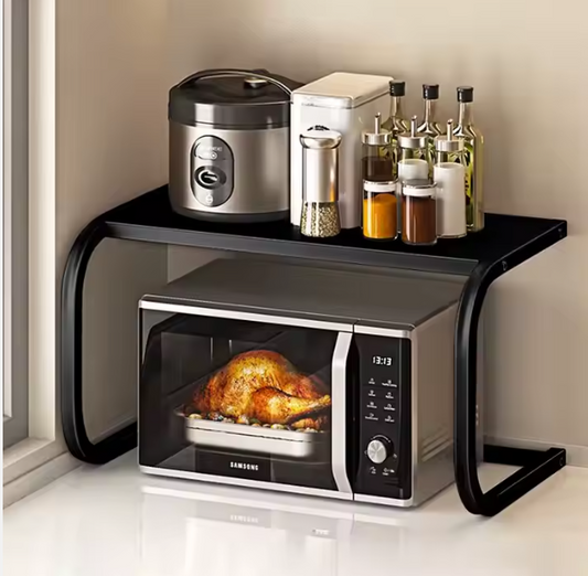 Étagère de four à micro-ondes en acier carbone avec double support en acier inoxydable pour four électrique et comptoir - noir