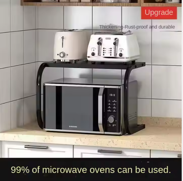 Étagère de four à micro-ondes en acier carbone avec double support en acier inoxydable pour four électrique et comptoir - noir