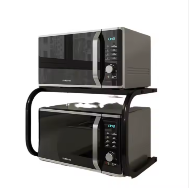 Étagère de four à micro-ondes en acier carbone avec double support en acier inoxydable pour four électrique et comptoir - noir
