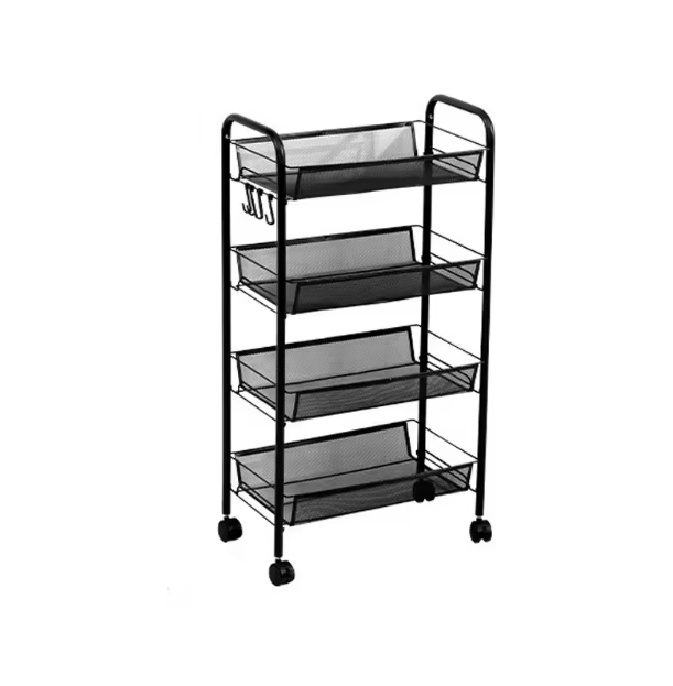 Chariot de Rangement Métallique 4 Niveaux – Panier à Roulettes pour Cuisine et Salon