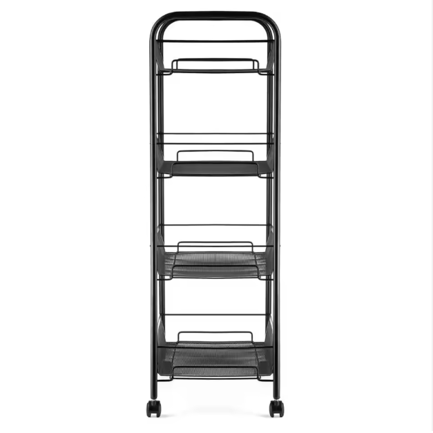 Chariot de Rangement Métallique 4 Niveaux – Panier à Roulettes pour Cuisine et Salon