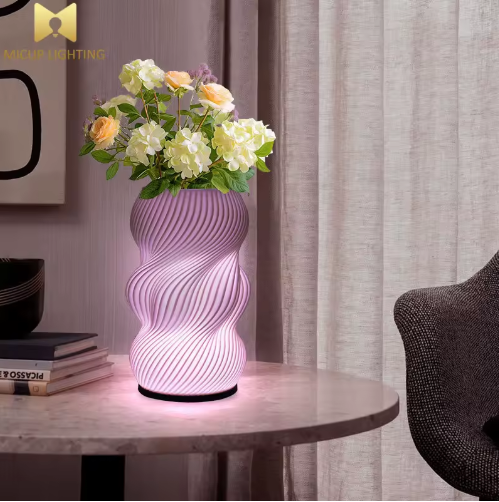 🌹 Lampe de Table La Rossa – LED 3D Rechargeable RGB Tactile avec Vase Intégr