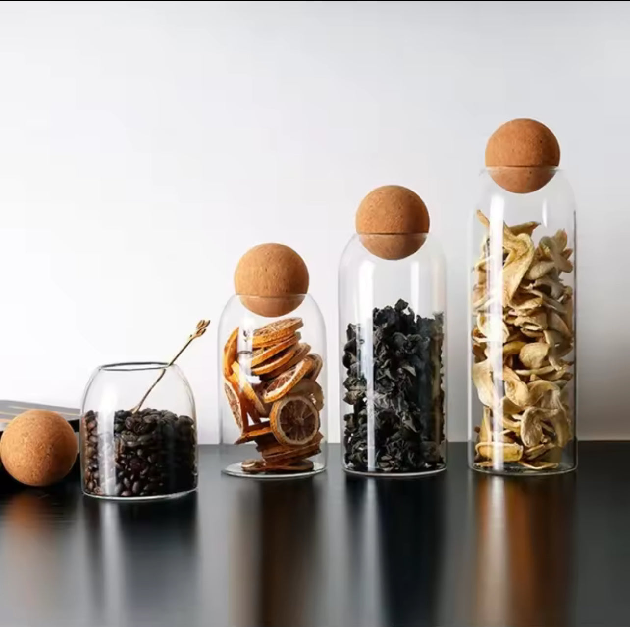 3 Bocal de Rangement en Verre Scellé Transparent Sans Plomb avec Couvercle en Liège, Bouteille de Thé, Sucre, Café, Épices, Conteneur, Boîtes de Conserve, Cuisine, kg