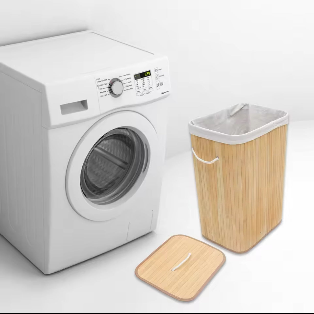 panier à linge pliable en bambou avec une grande capacité, idéal pour ranger le linge sale ou d’autres objets ménagers.