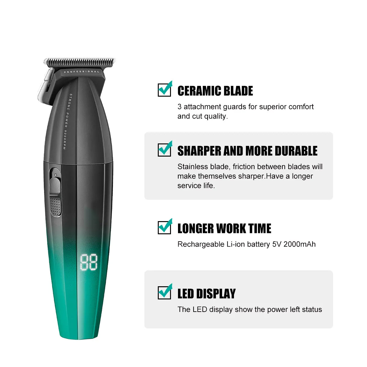 Tondeuse à Cheveux Professionnelle Sans Fil – Lame DLC Haute Précision pour Barbiers et Hommes