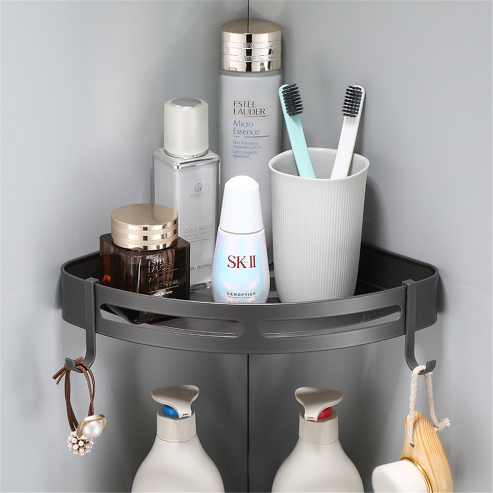 Bathora 2 Étagère d'Angle de Salle de Bain en Alliage de Zinc – 1 ou 2 Niveaux – Gris Anthracite