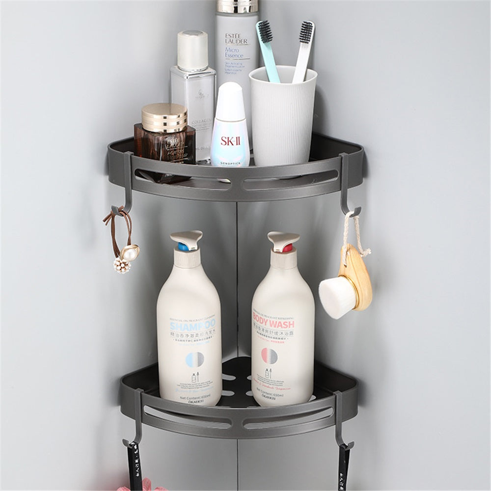Bathora 2 Étagère d'Angle de Salle de Bain en Alliage de Zinc – 1 ou 2 Niveaux – Gris Anthracite
