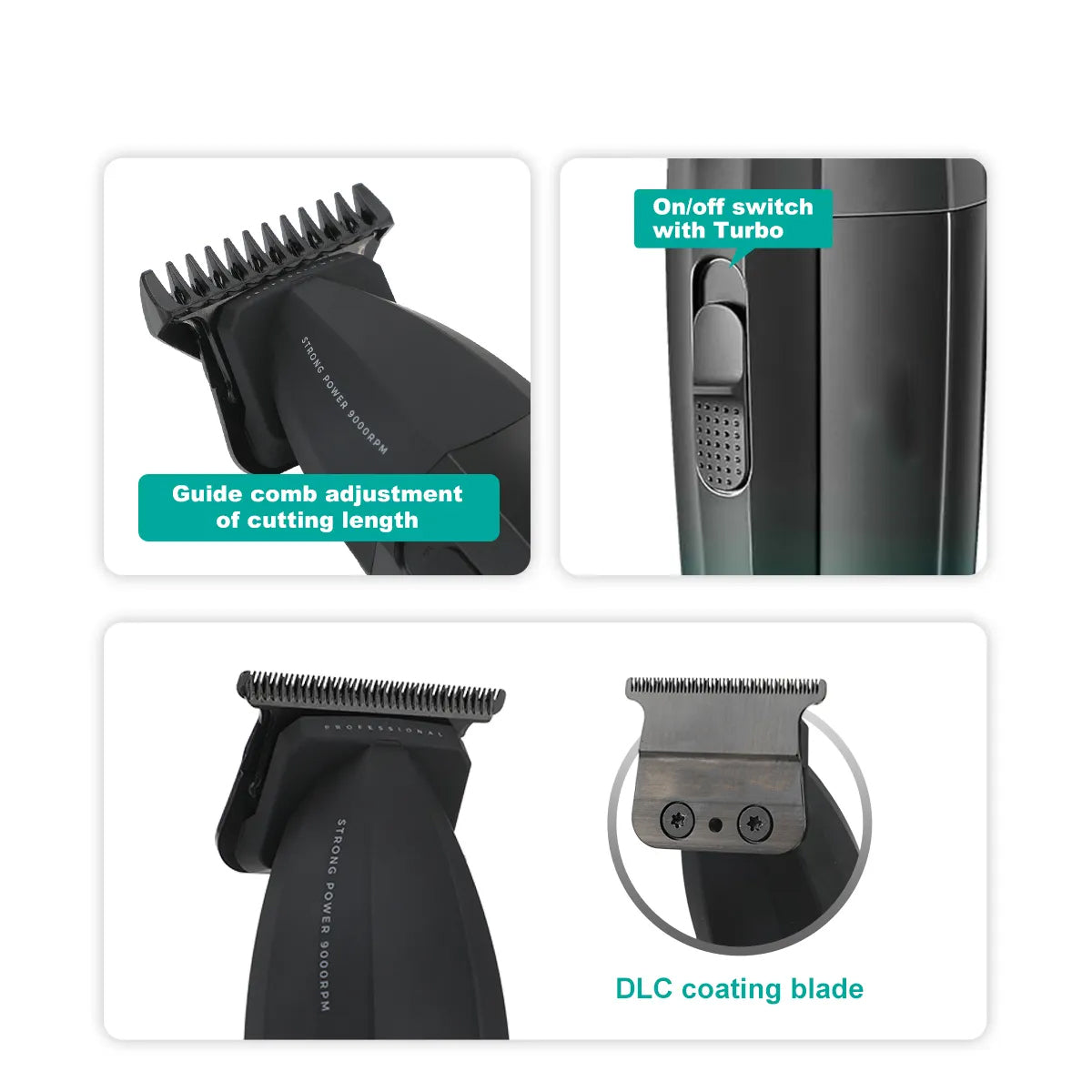 Tondeuse à Cheveux Professionnelle Sans Fil – Lame DLC Haute Précision pour Barbiers et Hommes