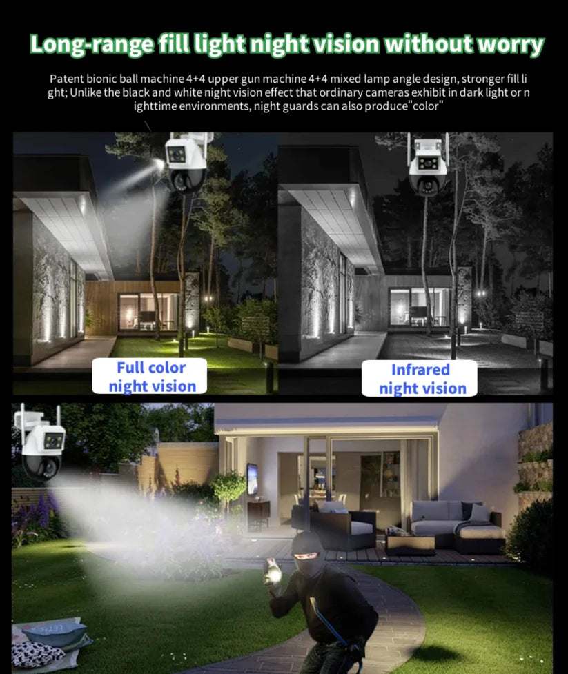 Caméra de sécurité intelligente WiFi étanche à double objectif iCSee 4 MP