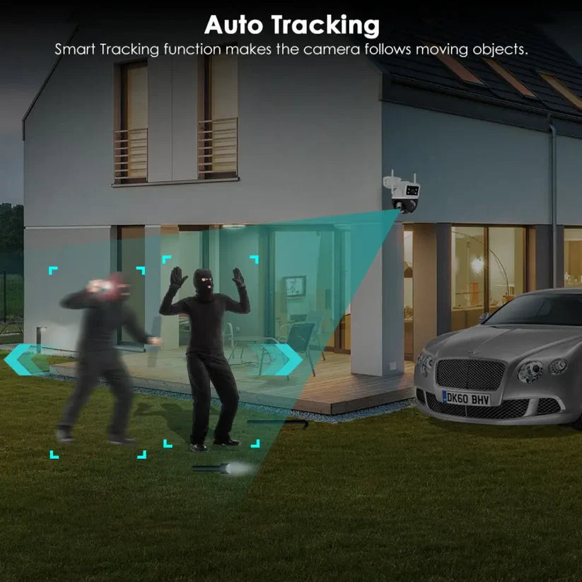 Caméra de sécurité intelligente WiFi étanche à double objectif iCSee 4 MP