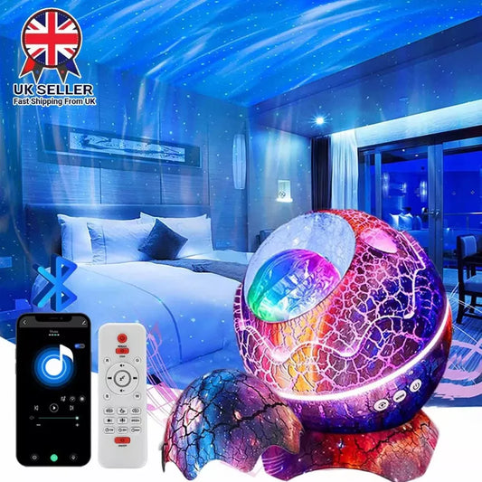 Dinosaur Egg Galaxy Star Projecteur avec Lecteur de Musique Sans Fil